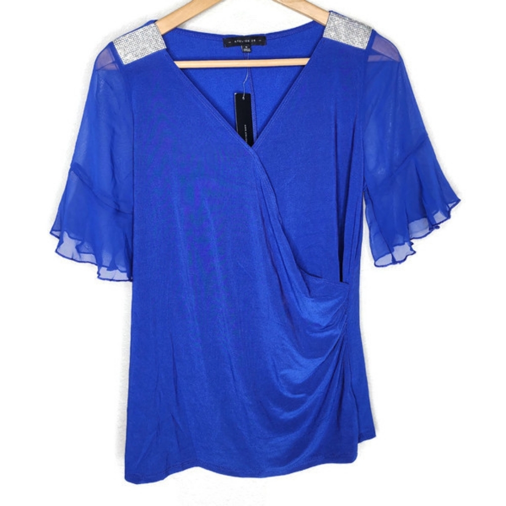 Atelier 29 Blue Crystal Embellished Blouse Size S
